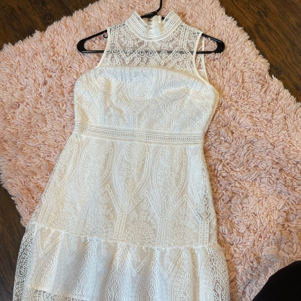 high neck white lace dress
